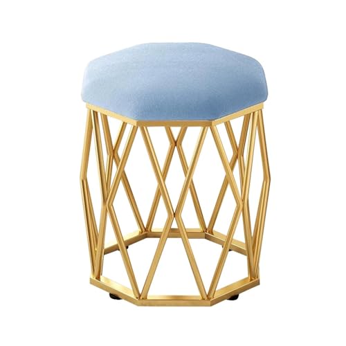 YCKEGEW Schlafzimmer-Rundhocker Schminkstuhl Mit Samtsitzfläche, Schuhhocker Für Den Eingangsbereich Mit Goldenem Rahmen, Pouf-Sitzbank, Kleiner Couchtischhocker(Blauw) von YCKEGEW