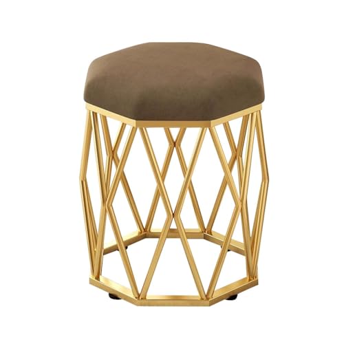 YCKEGEW Schlafzimmer-Rundhocker Schminkstuhl Mit Samtsitzfläche, Schuhhocker Für Den Eingangsbereich Mit Goldenem Rahmen, Pouf-Sitzbank, Kleiner Couchtischhocker(Coffee Brown) von YCKEGEW