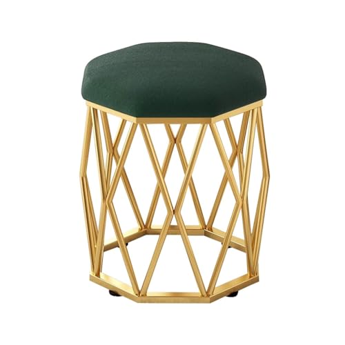 YCKEGEW Schlafzimmer-Rundhocker Schminkstuhl Mit Samtsitzfläche, Schuhhocker Für Den Eingangsbereich Mit Goldenem Rahmen, Pouf-Sitzbank, Kleiner Couchtischhocker(Dark Green) von YCKEGEW