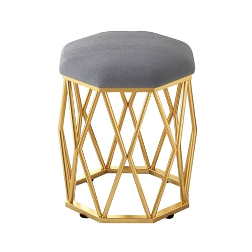 YCKEGEW Schlafzimmer-Rundhocker Schminkstuhl Mit Samtsitzfläche, Schuhhocker Für Den Eingangsbereich Mit Goldenem Rahmen, Pouf-Sitzbank, Kleiner Couchtischhocker(Dark Grey) von YCKEGEW