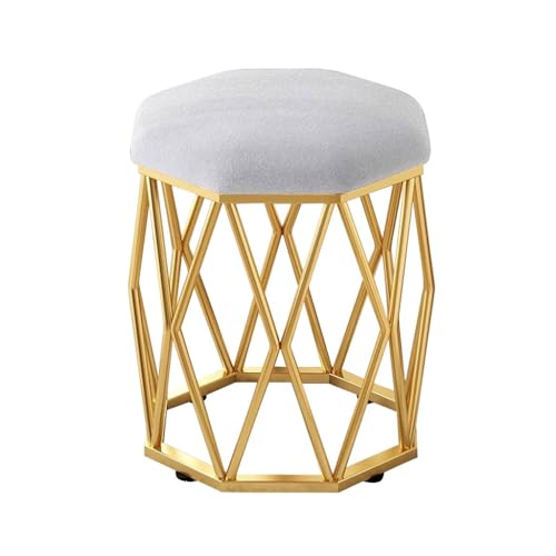 YCKEGEW Schlafzimmer-Rundhocker Schminkstuhl Mit Samtsitzfläche, Schuhhocker Für Den Eingangsbereich Mit Goldenem Rahmen, Pouf-Sitzbank, Kleiner Couchtischhocker(Light Grey) von YCKEGEW