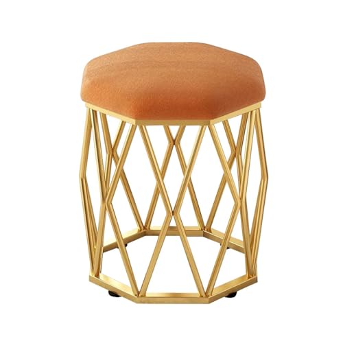 YCKEGEW Schlafzimmer-Rundhocker Schminkstuhl Mit Samtsitzfläche, Schuhhocker Für Den Eingangsbereich Mit Goldenem Rahmen, Pouf-Sitzbank, Kleiner Couchtischhocker(Orange) von YCKEGEW