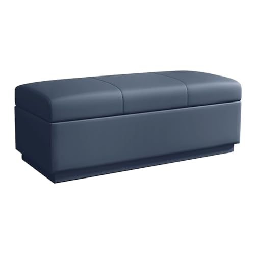 YCKEGEW Schlafzimmerbank Mit Stauraum,Schuhschrank Für Den Eingangsbereich Mit Stauraum Lange Ottomane Mit Klappdeckel, Weich Gepolsterter Sitz Wohnzimmer-Fußhocker Truhe(Dark Blue,100cm) von YCKEGEW