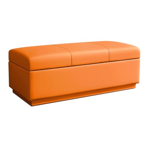 YCKEGEW Schlafzimmerbank Mit Stauraum,Schuhschrank Für Den Eingangsbereich Mit Stauraum Lange Ottomane Mit Klappdeckel, Weich Gepolsterter Sitz Wohnzimmer-Fußhocker Truhe(Orange,120cm) von YCKEGEW