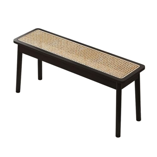 YCKEGEW Schmale Esszimmerbank, Holzgeflechtstuhl Schuhhocker Für Den Eingangsbereich, Retro-Gartenbank Im Landhausstil Trittleiter Bettbänke(Black Color,100cm) von YCKEGEW