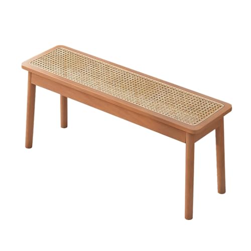 YCKEGEW Schmale Esszimmerbank, Holzgeflechtstuhl Schuhhocker Für Den Eingangsbereich, Retro-Gartenbank Im Landhausstil Trittleiter Bettbänke(Cherry Wood,100cm) von YCKEGEW