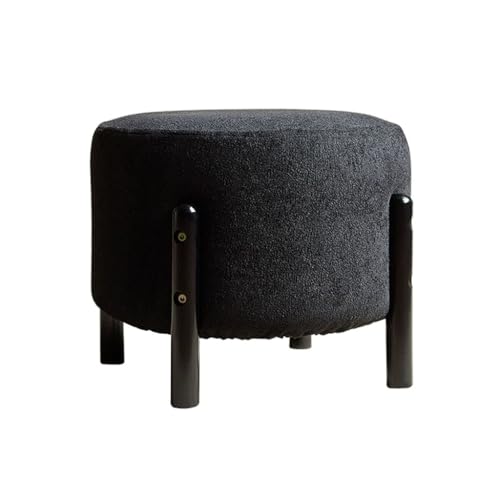 YCKEGEW Wohnzimmer-Niedrige Hocker Runde Ottomane Als Fußstütze, Teddy Plüsch-Schuhbank Für Den Eingangsbereich Mit Holzbeinen, Home Step Stool Comfy Couch Bebch(Black) von YCKEGEW