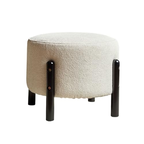 YCKEGEW Wohnzimmer-Niedrige Hocker Runde Ottomane Als Fußstütze, Teddy Plüsch-Schuhbank Für Den Eingangsbereich Mit Holzbeinen, Home Step Stool Comfy Couch Bebch(White) von YCKEGEW