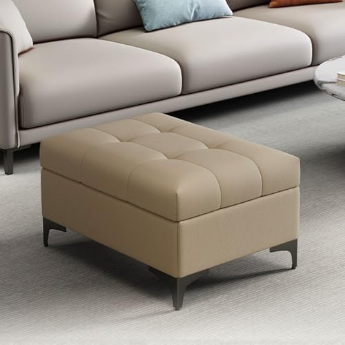 YCKEGEW Wohnzimmer-Sofa-Fußhocker,Ottomane Aus Kunstleder Mit Stauraum Schuhbank Für Den Eingangsbereich Gesteppte Bank Für Das Fußende des Bettes,Fußstütze(Light Brown,80cm) von YCKEGEW