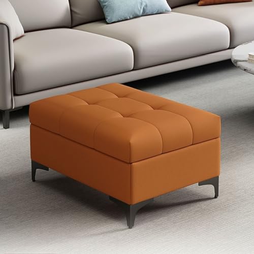 YCKEGEW Wohnzimmer-Sofa-Fußhocker,Ottomane Aus Kunstleder Mit Stauraum Schuhbank Für Den Eingangsbereich Gesteppte Bank Für Das Fußende des Bettes,Fußstütze(Orange,80cm) von YCKEGEW