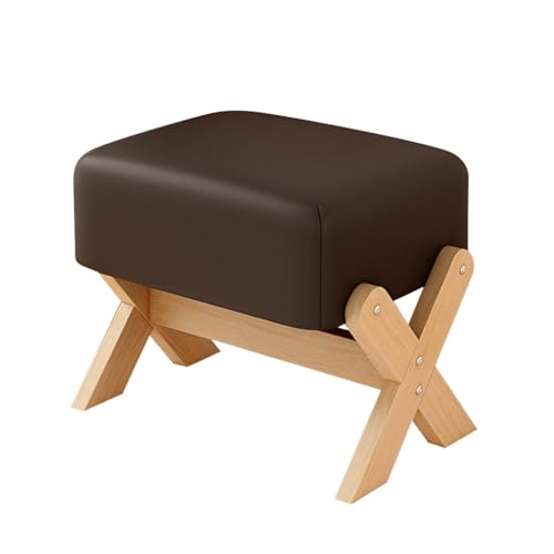 YCKEGEW Wohnzimmer-Sofa-Sitzhocker Mit Holzbeinen, Rechteckige Fußhocker Für Erwachsene Gepolsterte Ottomane Aus Kunstleder Schuhhocker Für Den Eingangsbereich(Black,Natural Wood) von YCKEGEW