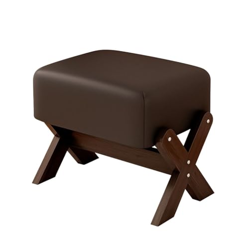 YCKEGEW Wohnzimmer-Sofa-Sitzhocker Mit Holzbeinen, Rechteckige Fußhocker Für Erwachsene Gepolsterte Ottomane Aus Kunstleder Schuhhocker Für Den Eingangsbereich(Black,Walnut) von YCKEGEW