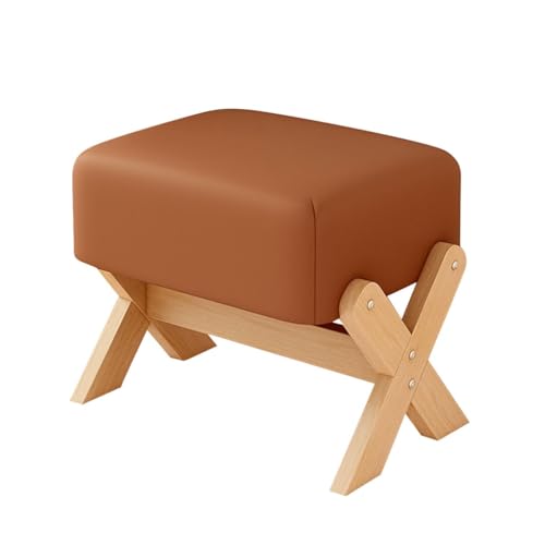 YCKEGEW Wohnzimmer-Sofa-Sitzhocker Mit Holzbeinen, Rechteckige Fußhocker Für Erwachsene Gepolsterte Ottomane Aus Kunstleder Schuhhocker Für Den Eingangsbereich(Coffee Brown,Natural Wood) von YCKEGEW