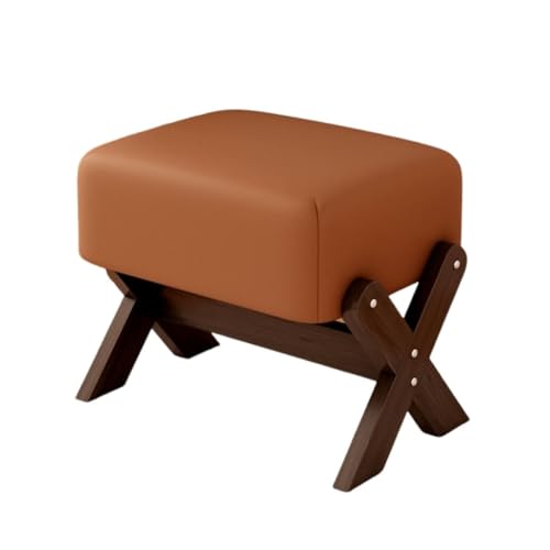 YCKEGEW Wohnzimmer-Sofa-Sitzhocker Mit Holzbeinen, Rechteckige Fußhocker Für Erwachsene Gepolsterte Ottomane Aus Kunstleder Schuhhocker Für Den Eingangsbereich(Coffee Brown,Walnut) von YCKEGEW