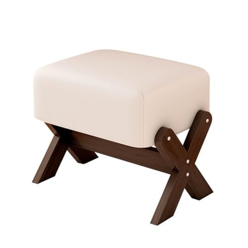 YCKEGEW Wohnzimmer-Sofa-Sitzhocker Mit Holzbeinen, Rechteckige Fußhocker Für Erwachsene Gepolsterte Ottomane Aus Kunstleder Schuhhocker Für Den Eingangsbereich(White,Walnut) von YCKEGEW