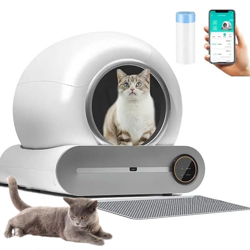Selbstreinigende Katzentoilette Elektrisch Cat, Große Katzen Katzenklo Geschlossen, APP Steuerung Desodorierer Health Monitor mit 1 Rollen Müllsäcken und Katzenstreumatte von YCKJXSMA