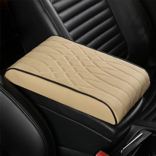 YCLNFC Leder Auto Armlehnen Polster für Volkswagen VW Touran II I (Type 5T 1T GP2) 2010-2022 Universal Mittelkonsole Armlehne Pad wasserdichte Auto Sitz Box Abdeckung,Beige von YCLNFC