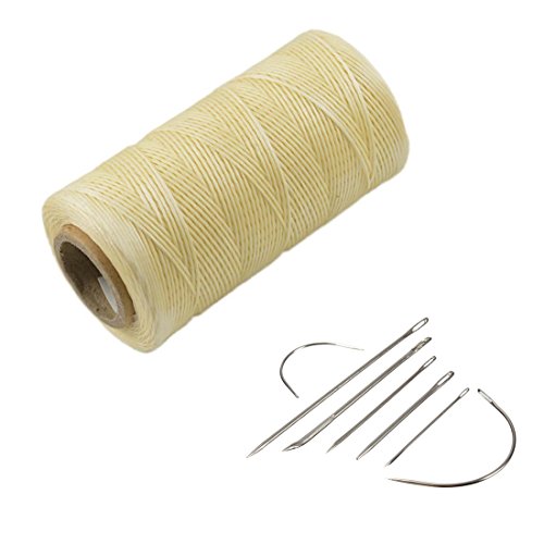 ycnk 260 Meter 1 mm 150D flach Leder gewachst Wax Gewinde Schnur Craft für Heimwerker Leder Hand Naht Nähte beige von YCNK