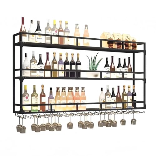 Modernes, wandmontiertes Weinregal mit Glashalter, industrielle Weinpräsentationsregale mit LED-Licht, multifunktionale Weinlagerschränke für die Hausbar (Größe: 3 Ebenen, 80 x 90 x 25 cm, Farbe: Sc von YCNLYSSR