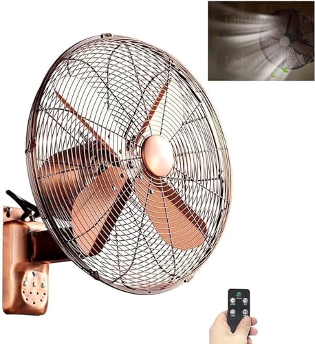 Oszillierender Retro-Ventilator aus Metall zur Wandmontage mit Fernbedienung – 18-Zoll-Außenventilator für Terrassen, wasserdichtes Schlafzimmer, 3 einstellbare Geschwindigkeiten – Farbe Silber (Rot von YCNLYSSR