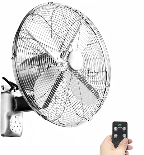 Oszillierender Retro-Ventilator aus Metall zur Wandmontage mit Fernbedienung – 18-Zoll-Außenventilator für Terrassen, wasserdichtes Schlafzimmer, 3 einstellbare Geschwindigkeiten – Farbe Silber (Sil von YCNLYSSR