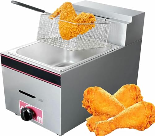 YCNLYSSR Gasfritteuse aus Edelstahl, gewerbliche LPG-Fritteuse, Einzelkapazität mit großem Fassungsvermögen von 10 l, einstellbare Temperaturregelung, Dicke Arbeitsplattenfritteuse mit Rohr ~ von YCNLYSSR