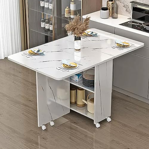 YCNLYSSR Klappbarer Esstisch mit Klappplatte und 6 Rädern. Vielseitiges ausziehbares Küchen-/Büromöbel. 2-lagiges Lagerregal. Platzsparendes zusammenklappbares Design von YCNLYSSR