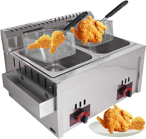 YCNLYSSR Kommerzielle Tisch-Gasfritteuse – Edelstahl-Fritteuse für Pommes Frites, Fisch & mehr mit Korb und Deckel für Snackbar & Restaurantküche, Flüssiggas von YCNLYSSR