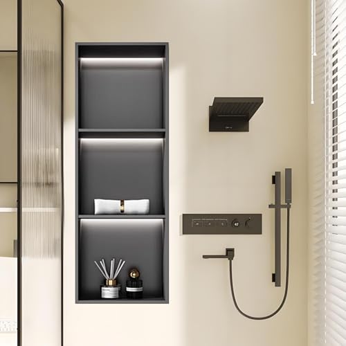 YCNLYSSR Nischendusche aus Edelstahl mit LED-Lichtern – keine Fliesen erforderlich, platzsparende Duschaufbewahrung für Shampoo & Duschgel, moderner Badezimmer-Organizer YCNLYSSR Nischendusche aus Edelstahl mit LED-Lichtern – keine Fliesen erforderlich, platzsparende Duschaufbewahrung für Shampoo & Duschgel, moderner Badezimmer-Organizer von YCNLYSSR