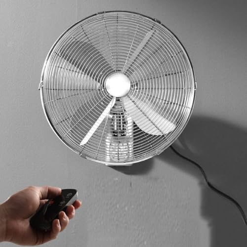 YCNLYSSR Retro-Wandventilator aus Metall mit Fernbedienung | Oszillierender Kopf mit 3 Geschwindigkeiten | Wandmontage für Home-Office- und Industrieräume (Silber, 40 cm) von YCNLYSSR