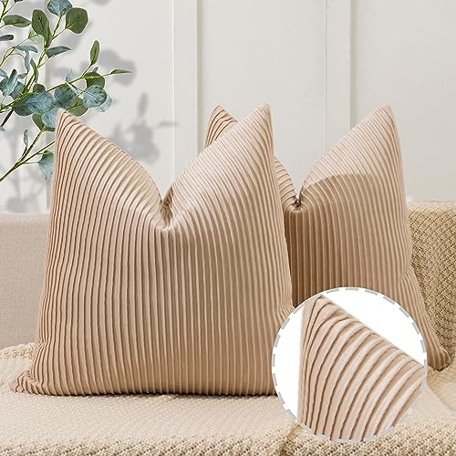 YCOLL 2er Set Heart Wood Kissenbezug 45x45 Samt Streifenmuster Kissenhülle weiche Kissenbezüge Moderne Zierkissenbezug Sofakissen für die Inneneinrichtung dekorative Dekokissen für Sofa,Bett von YCOLL