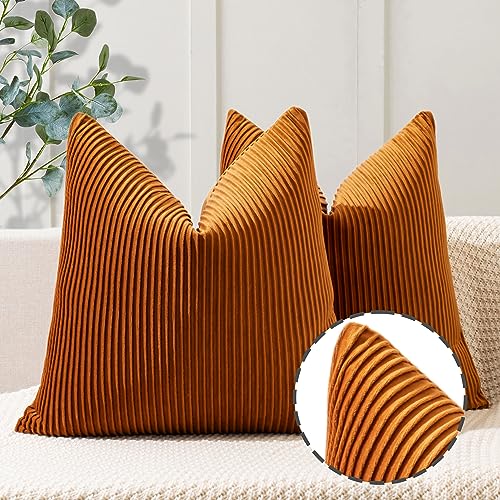 YCOLL 2er Set Orange Kissenbezug 40x40 Samt Streifenmuster Kissenhülle weiche Kissenbezüge Moderne Zierkissenbezug Sofakissen für die Inneneinrichtung dekorative Dekokissen für Sofa, Bett von YCOLL