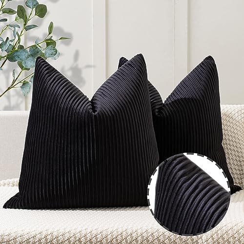 YCOLL 2er Set Schwarz Kissenbezug 40x40 Samt Streifenmuster Kissenhülle weiche Kissenbezüge Moderne Zierkissenbezug Sofakissen für die Inneneinrichtung dekorative Dekokissen für Sofa, Bett von YCOLL