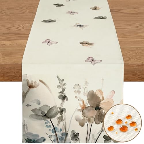 YCOLL Deko Frühling Pflanzen Blumen Tischläufer Frühling Küche Esstisch Dekoration Tischläufer Wasserabweisend, Outdoor Abwaschbar für Esszimmer Party Dekoration von YCOLL