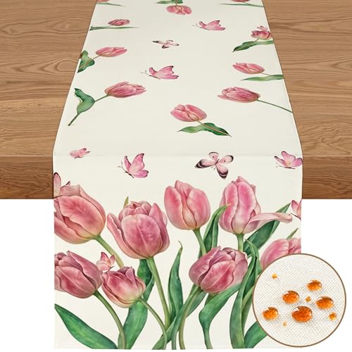 YCOLL Sommer Deko Tischläufer 40×140 cm – Wasserabweisend & Abwaschbar, Blumen Pflanzen Design für Küche, Esstisch, Outdoor & Esszimmer Party Dekoration von YCOLL