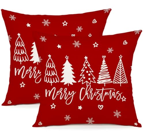 YCOLL Kissenbezug 50x50 2er Set Kissenbezug Weihnachten Kissenbezüge Dekokissen Leinen Kissenhüllen für Deko Weihnachten Sofa Schlafzimmer Couch 50x50 cm von YCOLL