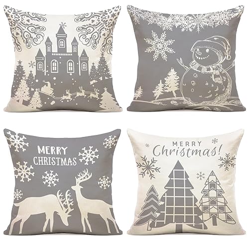 YCOLL Kissenbezug 50x50 4er Set Kissenbezug Weihnachten Kissenbezüge Dekokissen Leinen Kissenhüllen für Deko Weihnachten Sofa Schlafzimmer Couch 50x50 cm von YCOLL