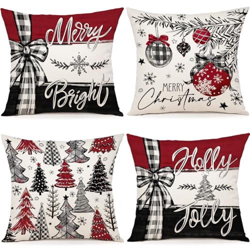YCOLL Kissenbezug Weihnachten 45x45 4er Set Weihnachtsdeko innen Kissenbezüge Weihnachtskissen Kissenhülle für Deko Weihnachten Sofa Schlafzimmer Couch Dekokissen 45x45 cm von YCOLL