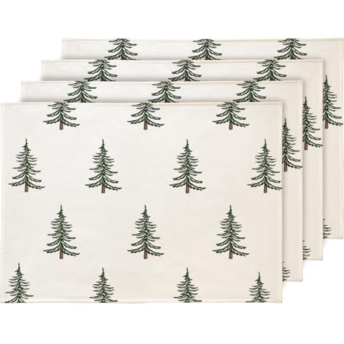 YCOLL Platzset Weihnachten 4er Set Weihnachtsdeko Tisch Tischsets Platzsets Abwaschbar Platzdeckchen Grün Weihnachtsuntersetzer für Drinnen und Draußen Esszimmer Party Dekoration 30x45cm von YCOLL