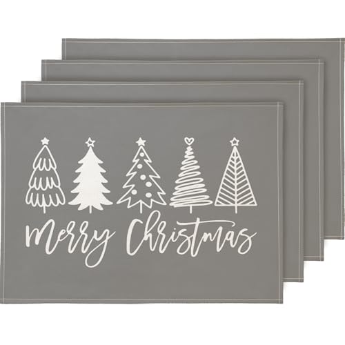 YCOLL Platzset Weihnachten 6er Set Weihnachtsdeko Tisch Tischsets Platzsets Abwaschbar Platzdeckchen Grau Weihnachtsuntersetzer für Drinnen und Draußen Esszimmer Party Dekoration 30x45cm von YCOLL