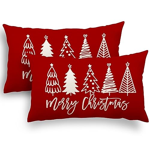 YCOLL Weihnachtsdeko 40x60 2er Set Kissenbezug Weihnachten Kissenbezüge Dekokissen Leinen Kissenhüllen für Deko Weihnachten Sofa Schlafzimmer Couch 40x60 cm von YCOLL