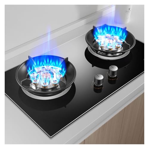 Tragbarer Doppelbrenner-Gaskocher 9-Flammen-Feuerring-Wok-Herdkopf 5,2 KW, Schwarzer Topfhalter Aus Gehärtetem Glas Aus Gusseisen Mit Flammenschutz(LPG) von YCOVSFP