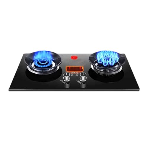Tragbarer Gasherd 2 Brenner 5,0/5,2 KW, Doppelseitiger Timer 9-Hohlraum-Feuerring-Wok-Herdkopf Mit Flammendurchschlagschutz(LPG) von YCOVSFP