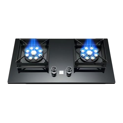 Tragbarer Gaskocher 2 Brenner, Doppelseitiger Unabhängiger Timer 5,2 KW, Schwarze Hartglasplatte LPG/Erdgas-Set(NG) von YCOVSFP