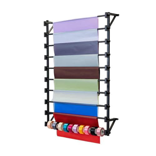 YCOVSFP An Der Wand Montierter Stoffrollen-Organizer, Metallband-Organizer Mit 10 Rollen Kapazität, Vinylrollenregal for Tapeten, Autofensterfolien, Medienstoffrollen(120x135x20cm) von YCOVSFP