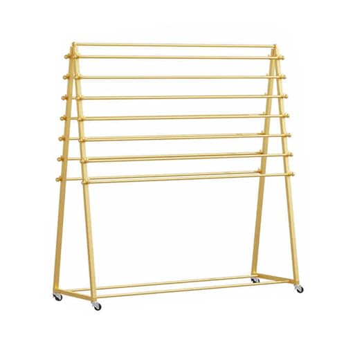 YCOVSFP Doppelseitiger Metallbandständer, Großer Kommerzieller Stoffrollenständer, Vinyl-Aufbewahrungswagen Mit 15 Rollen Kapazität for Fensterfolien, Tapeten, Vorhänge(Gold,120x40x100cm) von YCOVSFP