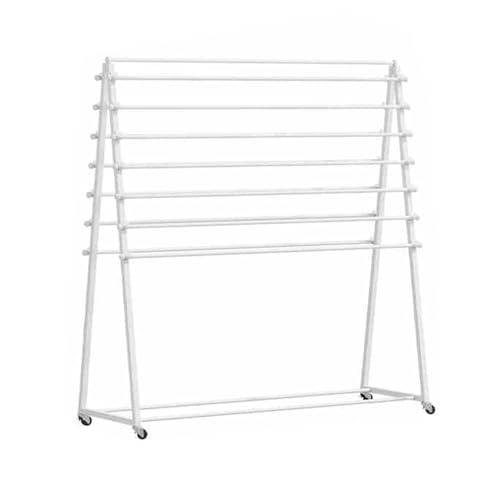 YCOVSFP Doppelseitiger Metallbandständer, Großer Kommerzieller Stoffrollenständer, Vinyl-Aufbewahrungswagen Mit 15 Rollen Kapazität for Fensterfolien, Tapeten, Vorhänge(White,120x40x80cm) von YCOVSFP