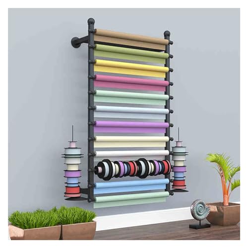 YCOVSFP Stoffrollen-Organizer, Metallband-Organizer, Vinylrollen-Regal for Fensterfolie, Tapeten, Vorhänge(Black,120x70x20cm) von YCOVSFP