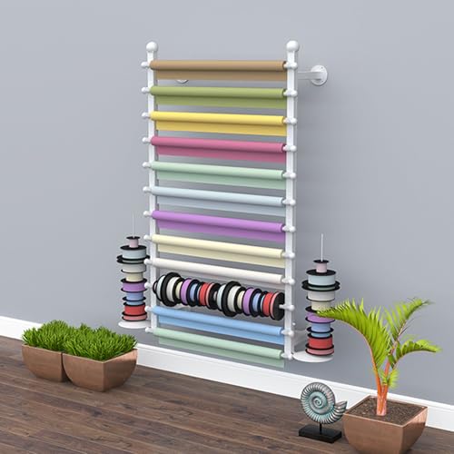 YCOVSFP Stoffrollen-Organizer, Metallband-Organizer, Vinylrollen-Regal for Fensterfolie, Tapeten, Vorhänge(White,120x70x20cm) von YCOVSFP