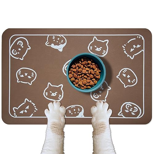 YCT Katzenfuttermatte für Hundefutter, Katzenmatte für Futter und Wasser, Katzenfuttermatte, rutschfest, super saugfähig, mit mehreren Katzenköpfen, Logo, 61 x 42,9 cm, Braun YCT Katzenfuttermatte für Hundefutter, Katzenmatte für Futter und Wasser, Katzenfuttermatte, rutschfest, super saugfähig, mit mehreren Katzenköpfen, Logo, 61 x 42,9 cm, Braun von YCT